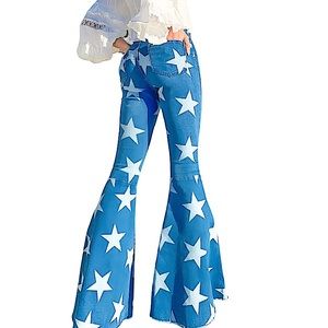TOAST JEANS: NWT Star of the Show - Denim Star Printed Flare Jeans- Medium /8